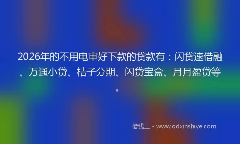 2026年的不用电审好下款的贷款有：闪贷速借融、万通小贷、桔子分期、闪贷宝盒、月月盈贷等。