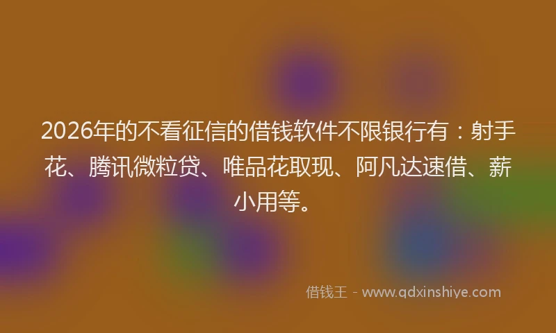 2026年的不看征信的借钱软件不限银行有：射手花、腾讯微粒贷、唯品花取现、阿凡达速借、薪小用等。