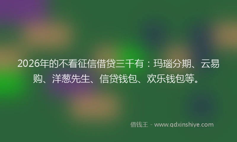 2026年的不看征信借贷三千有：玛瑙分期、云易购、洋葱先生、信贷钱包、欢乐钱包等。