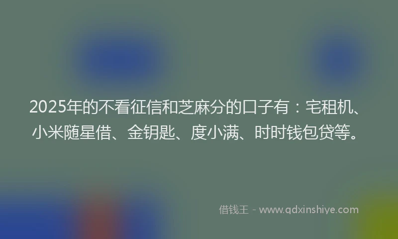 2025年的不看征信和芝麻分的口子有：宅租机、小米随星借、金钥匙、度小满、时时钱包贷等。