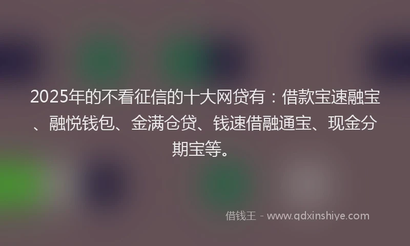 2025年的不看征信的十大网贷有：借款宝速融宝、融悦钱包、金满仓贷、钱速借融通宝、现金分期宝等。