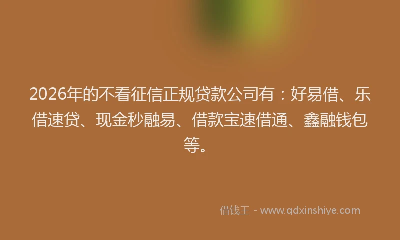 2026年的不看征信正规贷款公司有：好易借、乐借速贷、现金秒融易、借款宝速借通、鑫融钱包等。