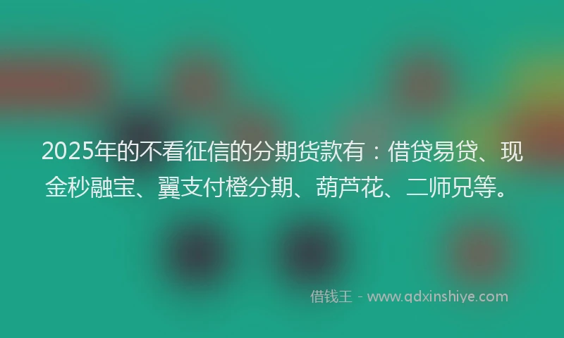 2025年的不看征信的分期货款有：借贷易贷、现金秒融宝、翼支付橙分期、葫芦花、二师兄等。