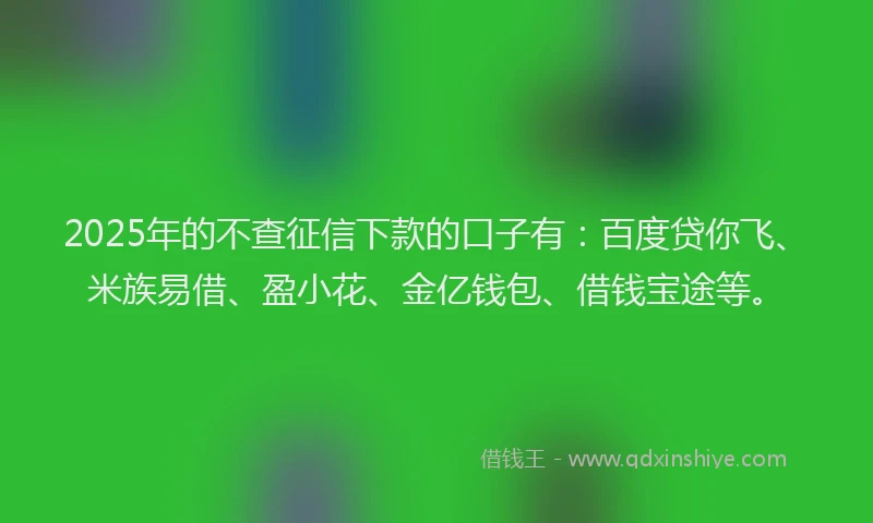 2025年的不查征信下款的口子有：百度贷你飞、米族易借、盈小花、金亿钱包、借钱宝途等。