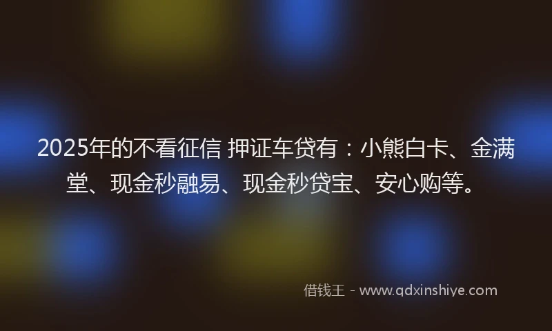 2025年的不看征信 押证车贷有：小熊白卡、金满堂、现金秒融易、现金秒贷宝、安心购等。