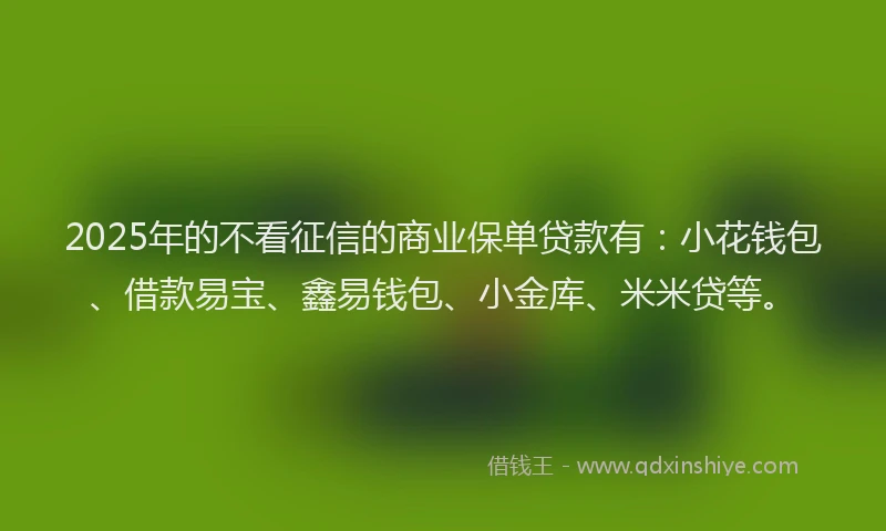 2025年的不看征信的商业保单贷款有:小花钱包、借款易宝、鑫易钱包、小金库、米米贷等。