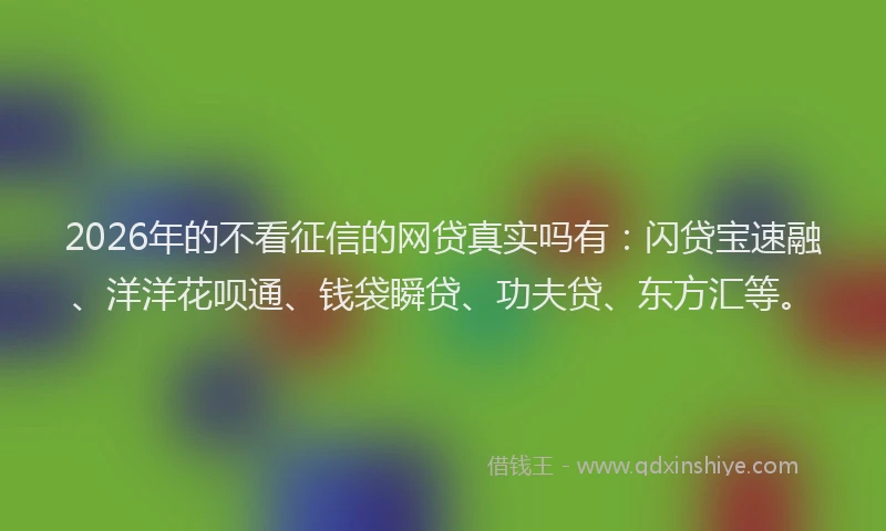 2026年的不看征信的网贷真实吗有：闪贷宝速融、洋洋花呗通、钱袋瞬贷、功夫贷、东方汇等。