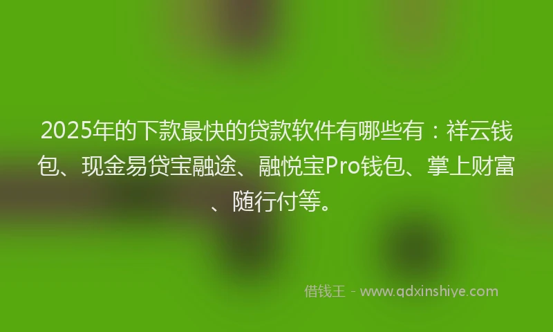 2025年的下款最快的贷款软件有哪些有：祥云钱包、现金易贷宝融途、融悦宝Pro钱包、掌上财富、随行付等。