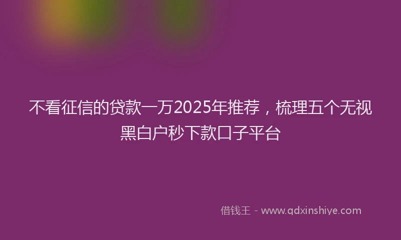 不看征信的贷款一万2025年推荐，梳理五个无视黑白户秒下款口子平台