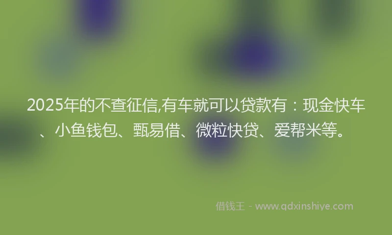 2025年的不查征信,有车就可以贷款有：现金快车、小鱼钱包、甄易借、微粒快贷、爱帮米等。