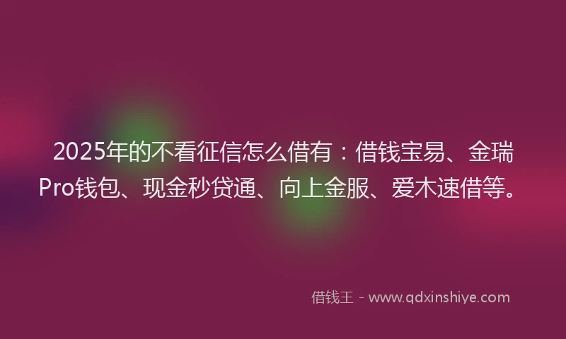 2025年的不看征信怎么借有：借钱宝易、金瑞Pro钱包、现金秒贷通、向上金服、爱木速借等。