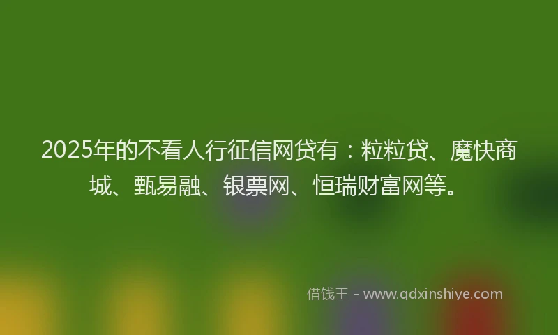 2025年的不看人行征信网贷有：粒粒贷、魔快商城、甄易融、银票网、恒瑞财富网等。