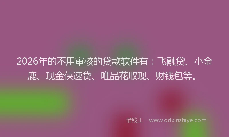 2026年的不用审核的贷款软件有：飞融贷、小金鹿、现金侠速贷、唯品花取现、财钱包等。