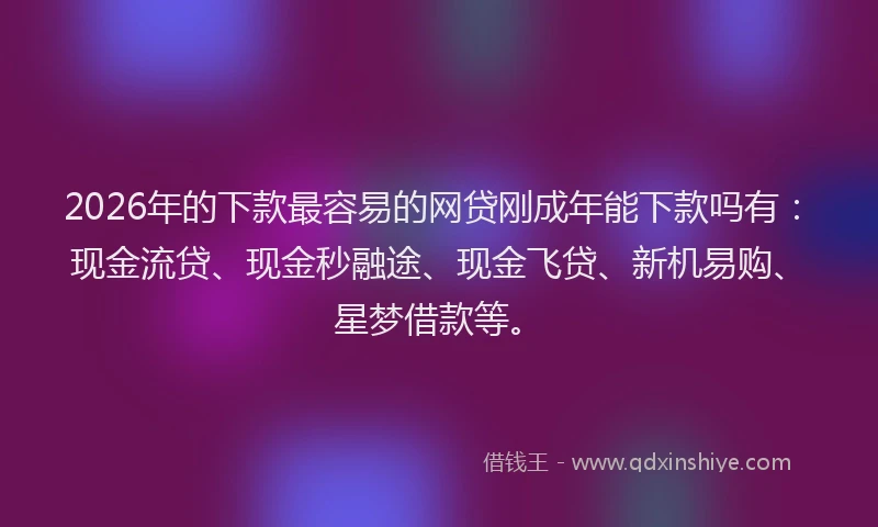 2026年的下款最容易的网贷刚成年能下款吗有：现金流贷、现金秒融途、现金飞贷、新机易购、星梦借款等。