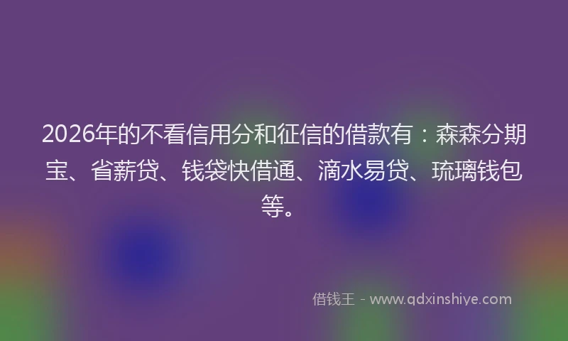 2026年的不看信用分和征信的借款有：森森分期宝、省薪贷、钱袋快借通、滴水易贷、琉璃钱包等。