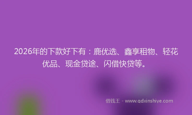 2026年的下款好下有：鹿优选、鑫享租物、轻花优品、现金贷途、闪借快贷等。
