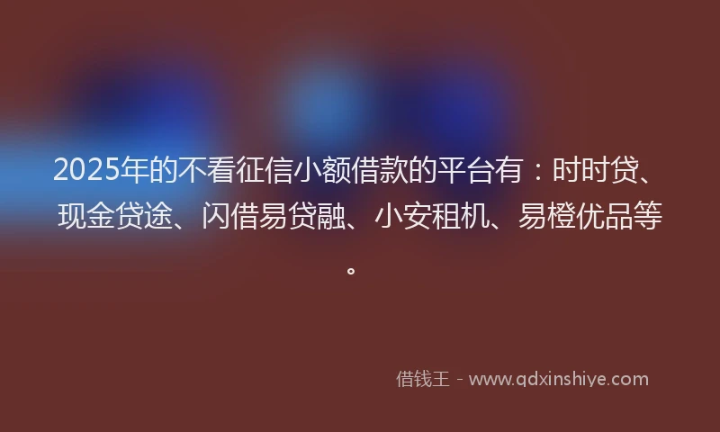 2025年的不看征信小额借款的平台有：时时贷、现金贷途、闪借易贷融、小安租机、易橙优品等。