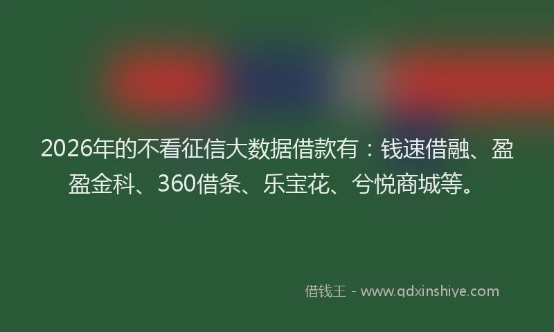 2026年的不看征信大数据借款有:钱速借融、盈盈金科、360借条、乐宝花、兮悦商城等。