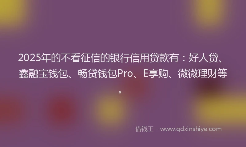 2025年的不看征信的银行信用贷款有：好人贷、鑫融宝钱包、畅贷钱包Pro、E享购、微微理财等。