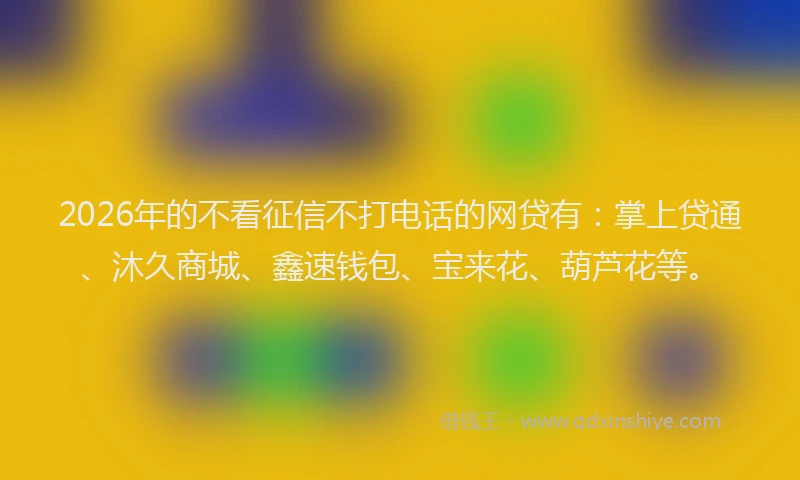 2026年的不看征信不打电话的网贷有：掌上贷通、沐久商城、鑫速钱包、宝来花、葫芦花等。