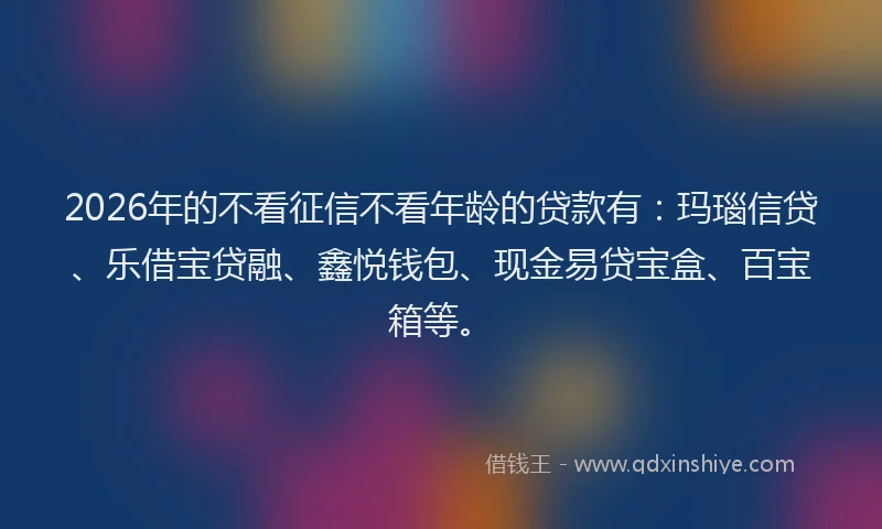 2026年的不看征信不看年龄的贷款有:玛瑙信贷、乐借宝贷融、鑫悦钱包、现金易贷宝盒、百宝箱等。