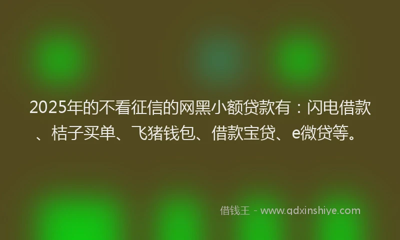 2025年的不看征信的网黑小额贷款有:闪电借款、桔子买单、飞猪钱包、借款宝贷、e微贷等。