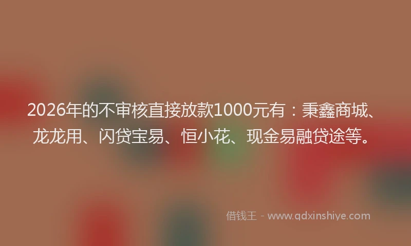 2026年的不审核直接放款1000元有：秉鑫商城、龙龙用、闪贷宝易、恒小花、现金易融贷途等。