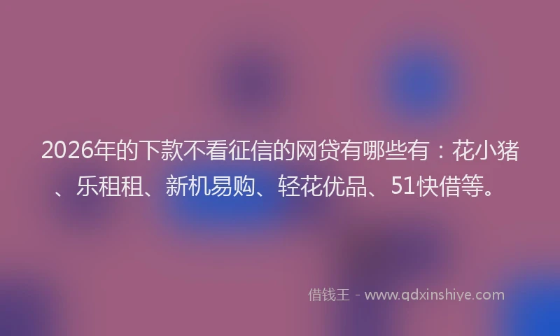 2026年的下款不看征信的网贷有哪些有：花小猪、乐租租、新机易购、轻花优品、51快借等。
