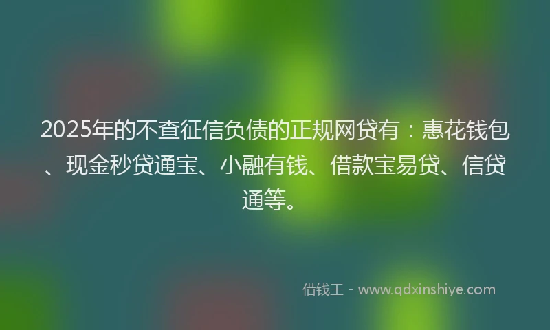 2025年的不查征信负债的正规网贷有：惠花钱包、现金秒贷通宝、小融有钱、借款宝易贷、信贷通等。
