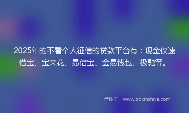 2025年的不看个人征信的贷款平台有：现金侠速借宝、宝来花、易借宝、金易钱包、极融等。