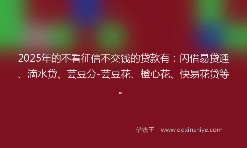 2025年的不看征信不交钱的贷款有:闪借易贷通、滴水贷、芸豆分-芸豆花、橙心花、快易花贷等。