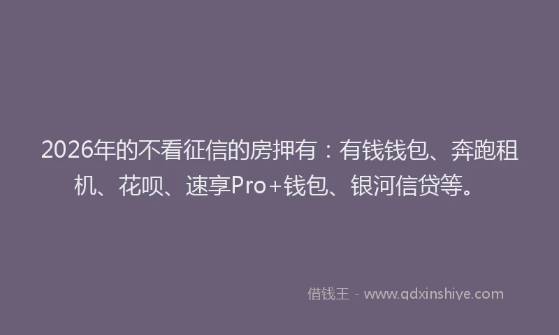 2026年的不看征信的房押有：有钱钱包、奔跑租机、花呗、速享Pro+钱包、银河信贷等。