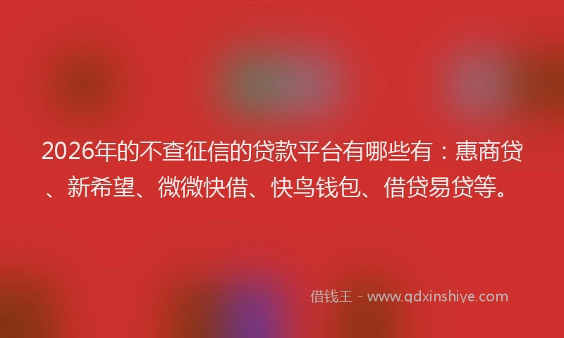 2026年的不查征信的贷款平台有哪些有：惠商贷、新希望、微微快借、快鸟钱包、借贷易贷等。