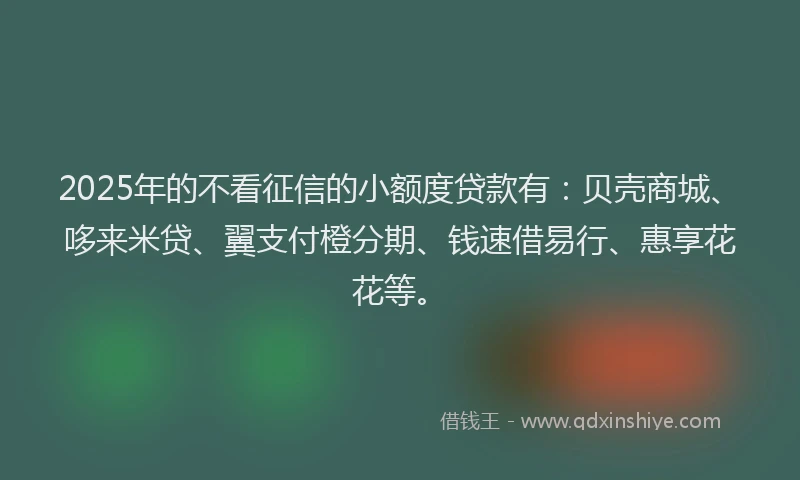2025年的不看征信的小额度贷款有：贝壳商城、哆来米贷、翼支付橙分期、钱速借易行、惠享花花等。