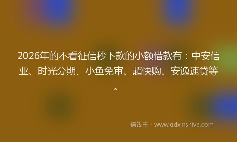 2026年的不看征信秒下款的小额借款有:中安信业、时光分期、小鱼免审、超快购、安逸速贷等。
