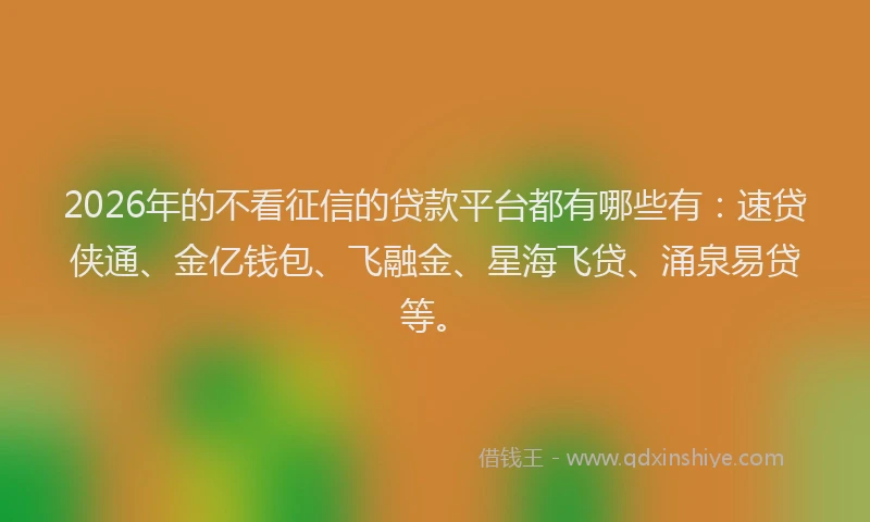 2026年的不看征信的贷款平台都有哪些有:速贷侠通、金亿钱包、飞融金、星海飞贷、涌泉易贷等。