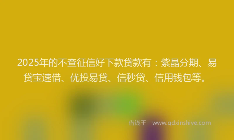 2025年的不查征信好下款贷款有:紫晶分期、易贷宝速借、优投易贷、信秒贷、信用钱包等。