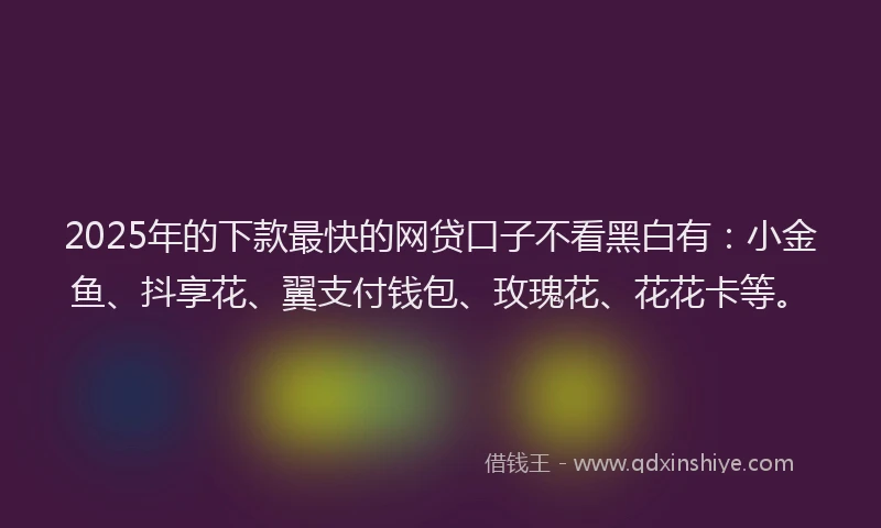 2025年的下款最快的网贷口子不看黑白有:小金鱼、抖享花、翼支付钱包、玫瑰花、花花卡等。