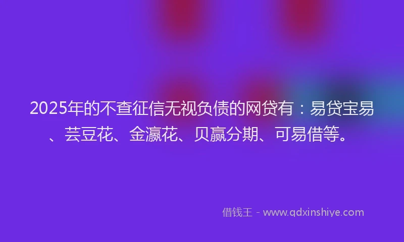 2025年的不查征信无视负债的网贷有：易贷宝易、芸豆花、金瀛花、贝赢分期、可易借等。