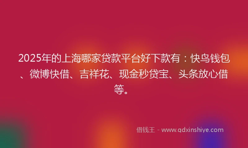2025年的上海哪家贷款平台好下款有:快鸟钱包、微博快借、吉祥花、现金秒贷宝、头条放心借等。