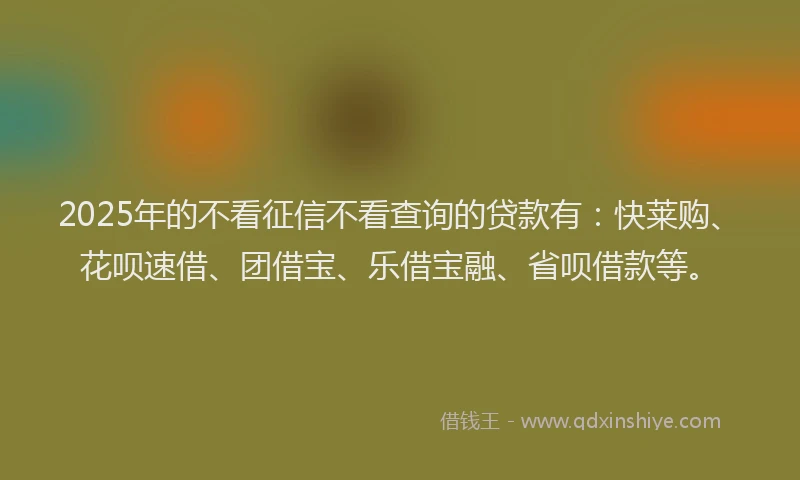 2025年的不看征信不看查询的贷款有:快莱购、花呗速借、团借宝、乐借宝融、省呗借款等。