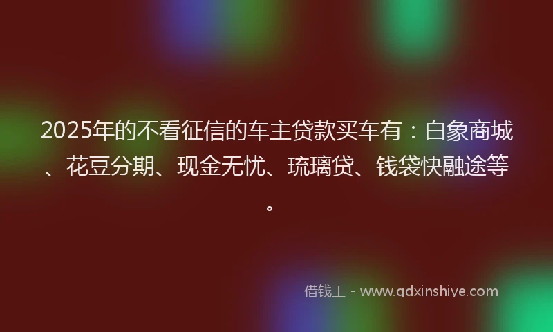 2025年的不看征信的车主贷款买车有：白象商城、花豆分期、现金无忧、琉璃贷、钱袋快融途等。