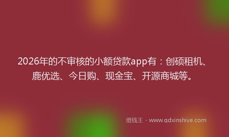 2026年的不审核的小额贷款app有：创硕租机、鹿优选、今日购、现金宝、开源商城等。