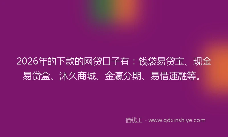2026年的下款的网贷口子有：钱袋易贷宝、现金易贷盒、沐久商城、金瀛分期、易借速融等。