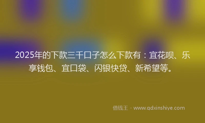 2025年的下款三千口子怎么下款有：宜花呗、乐享钱包、宜口袋、闪银快贷、新希望等。