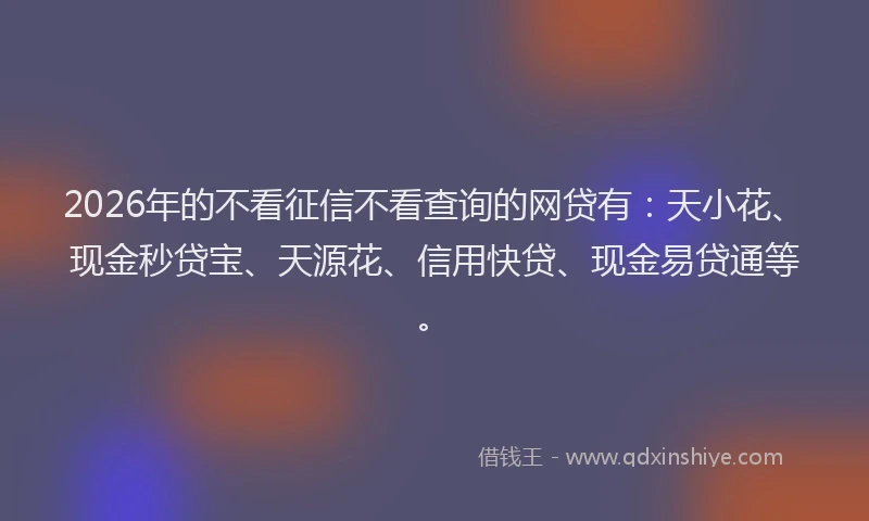 2026年的不看征信不看查询的网贷有:天小花、现金秒贷宝、天源花、信用快贷、现金易贷通等。