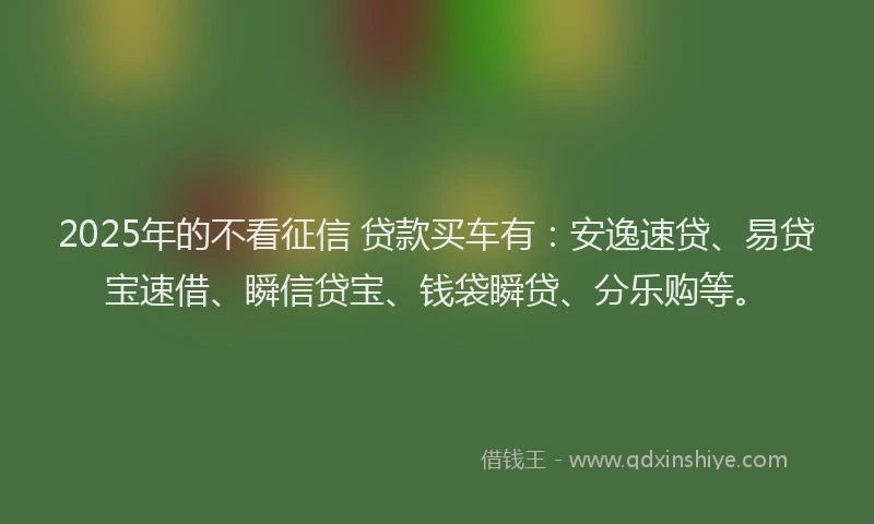 2025年的不看征信 贷款买车有：安逸速贷、易贷宝速借、瞬信贷宝、钱袋瞬贷、分乐购等。