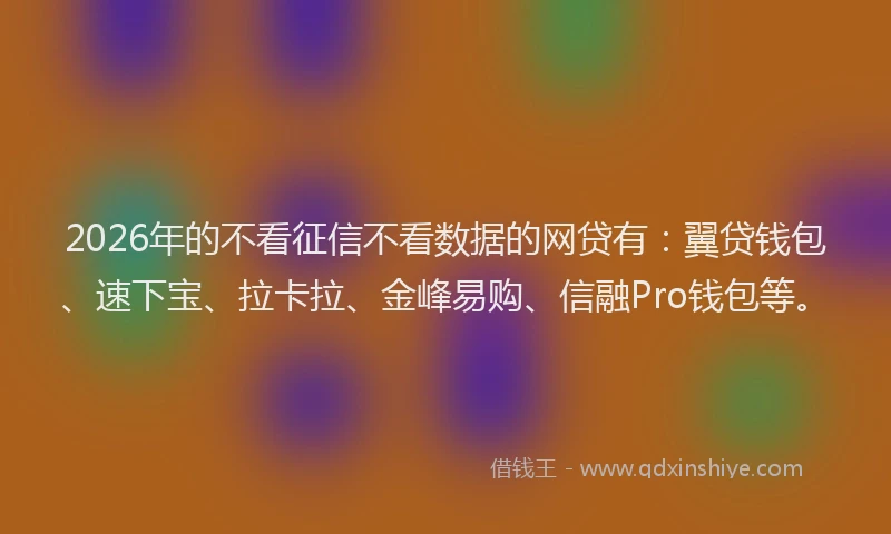 2026年的不看征信不看数据的网贷有:翼贷钱包、速下宝、拉卡拉、金峰易购、信融Pro钱包等。