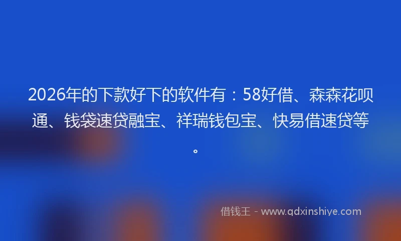 2026年的下款好下的软件有:58好借、森森花呗通、钱袋速贷融宝、祥瑞钱包宝、快易借速贷等。