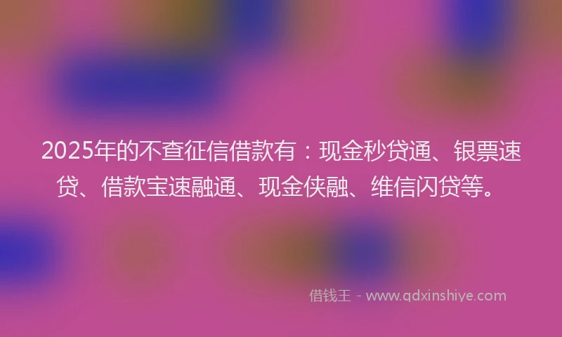 2025年的不查征信借款有：现金秒贷通、银票速贷、借款宝速融通、现金侠融、维信闪贷等。